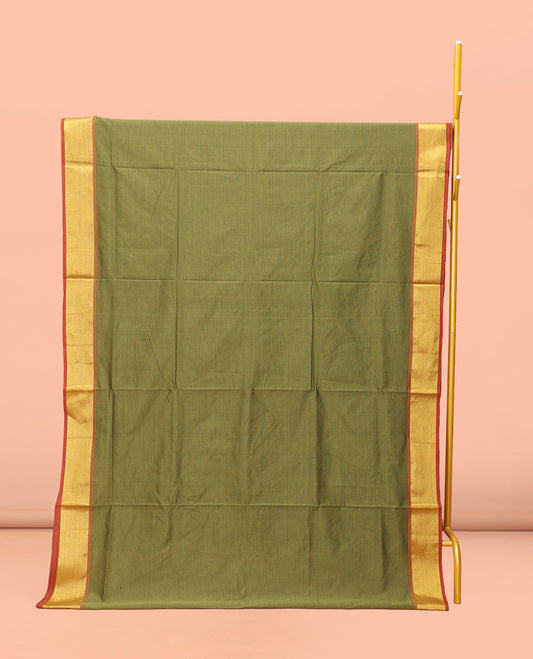 Green Striped Poly Cotton Saree