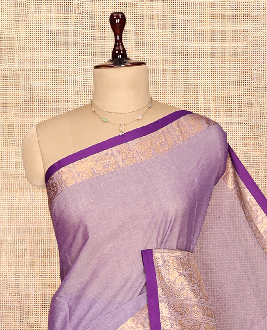 Pale Violet Plain Chettinad Cotton Saree