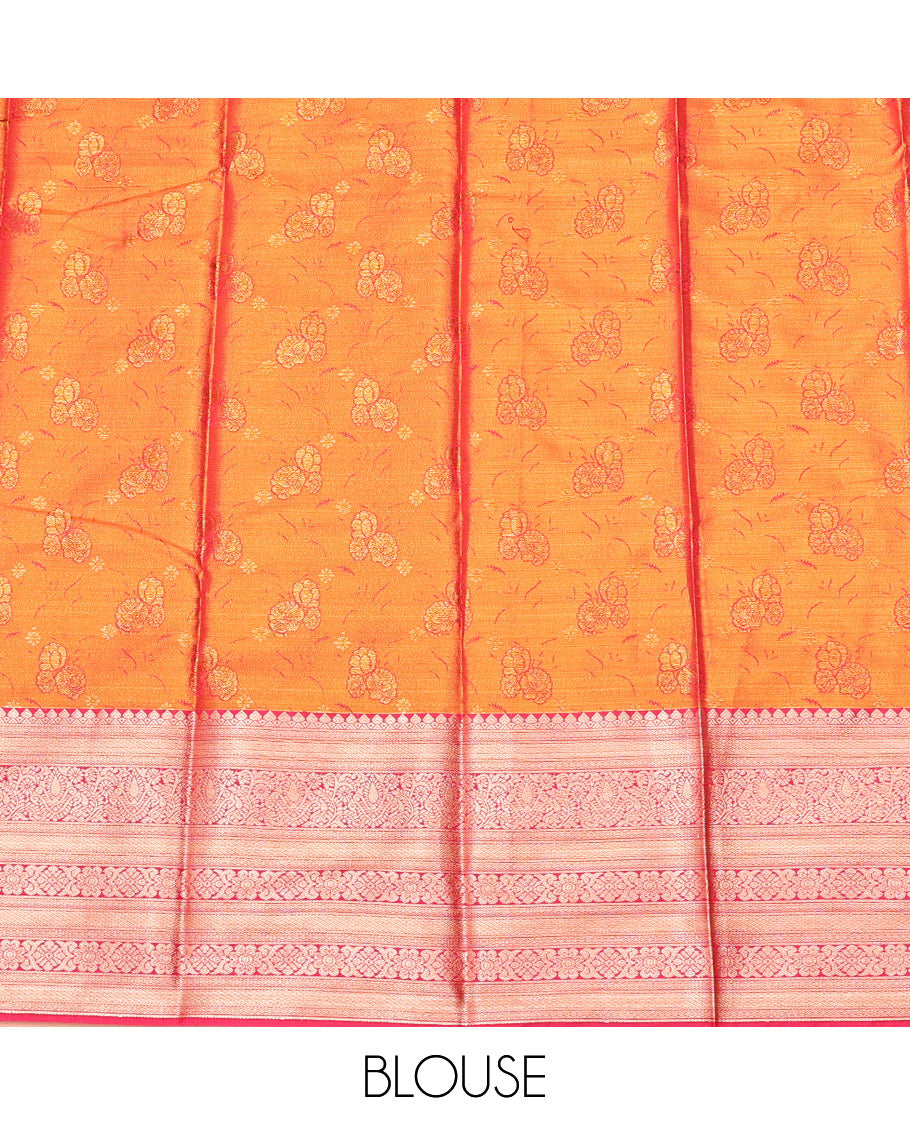 Orange Art Silk Half-Saree, Decked Up with Floral Jacquard Design, Contrast Traditional Zari Border, and Paired with a Matching Blouse