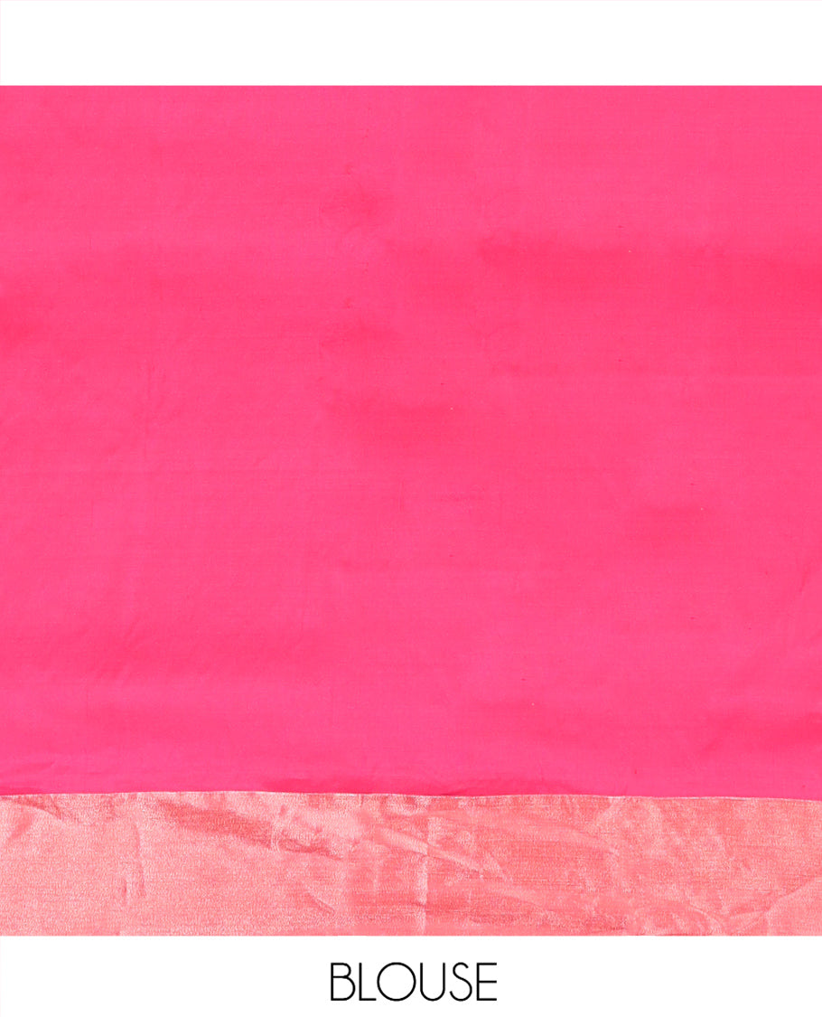 Blue Semi Uppada Saree, Decorated with Zari Buttas, a Bavanji Border, Contrast Floral Pallu, and a Contrast Blouse