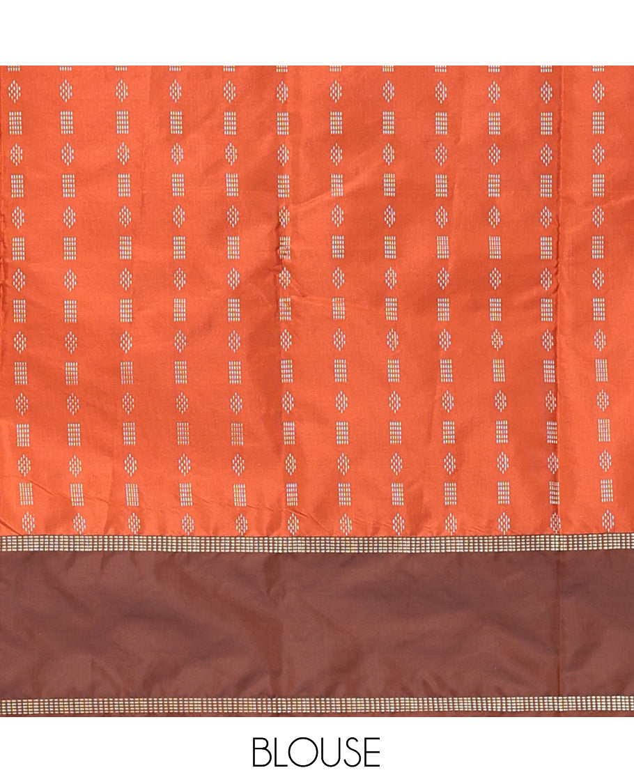 Orange Arani Saree Features Zari Buttas, a Contrast Rettai Pettu Border, Pallu of Zari Designs, and a Matching Blouse