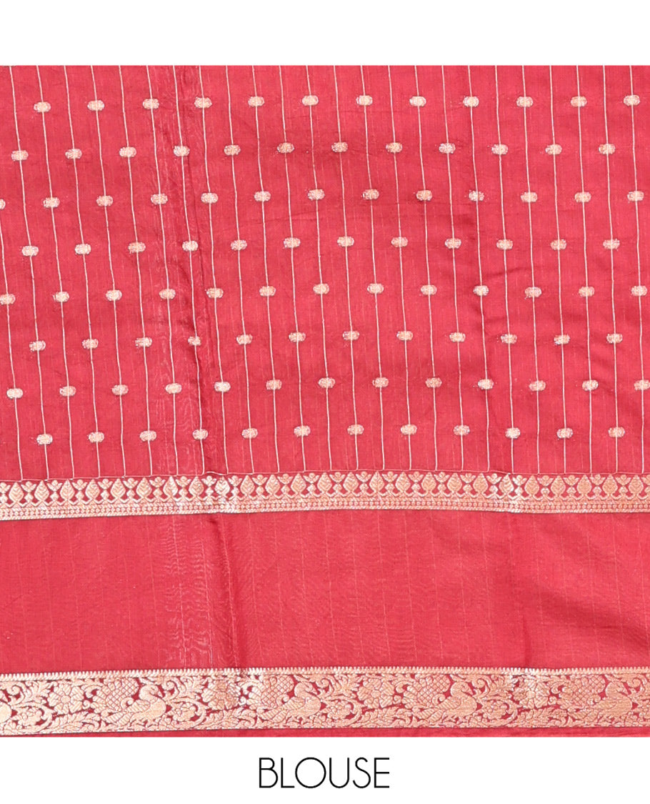 Yellow Assam Silk Saree, Finely Crafted with Zari Buttas, Complemented by Contrast Floral Creeper Zari Border, Striped Pallu, and Contrast Blouse