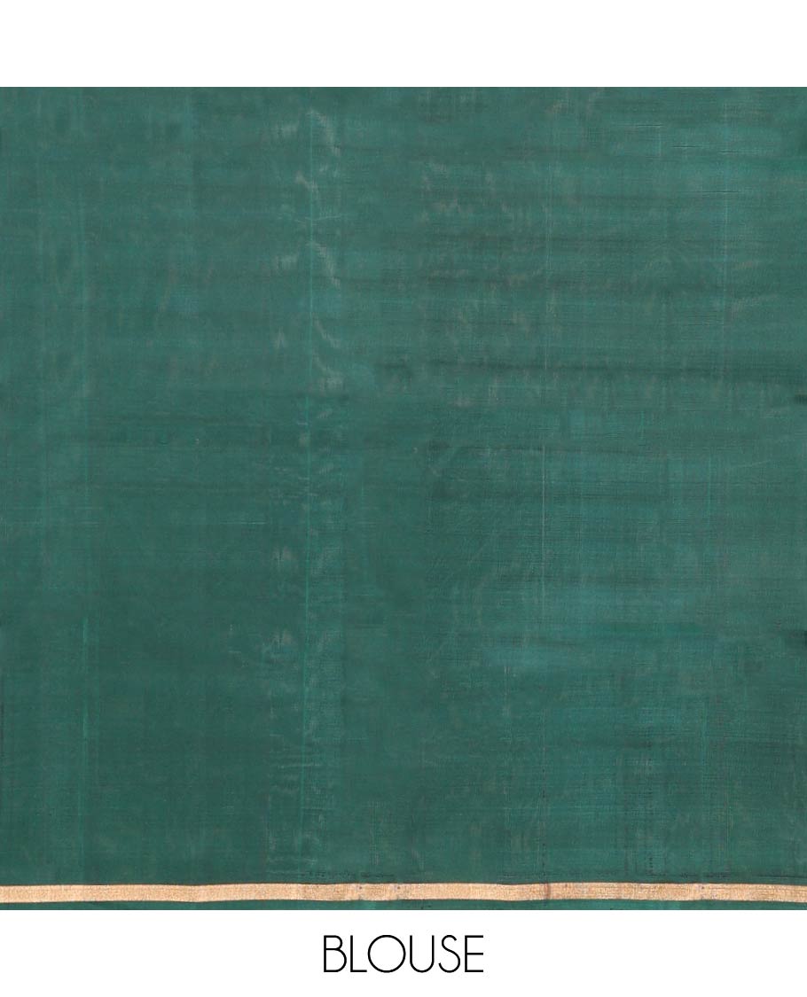 Dark Green Muthu-Striped Mayuri Silk-Mix Saree, a Piping Border, Kili-Motif Pallu, and Matching Blouse