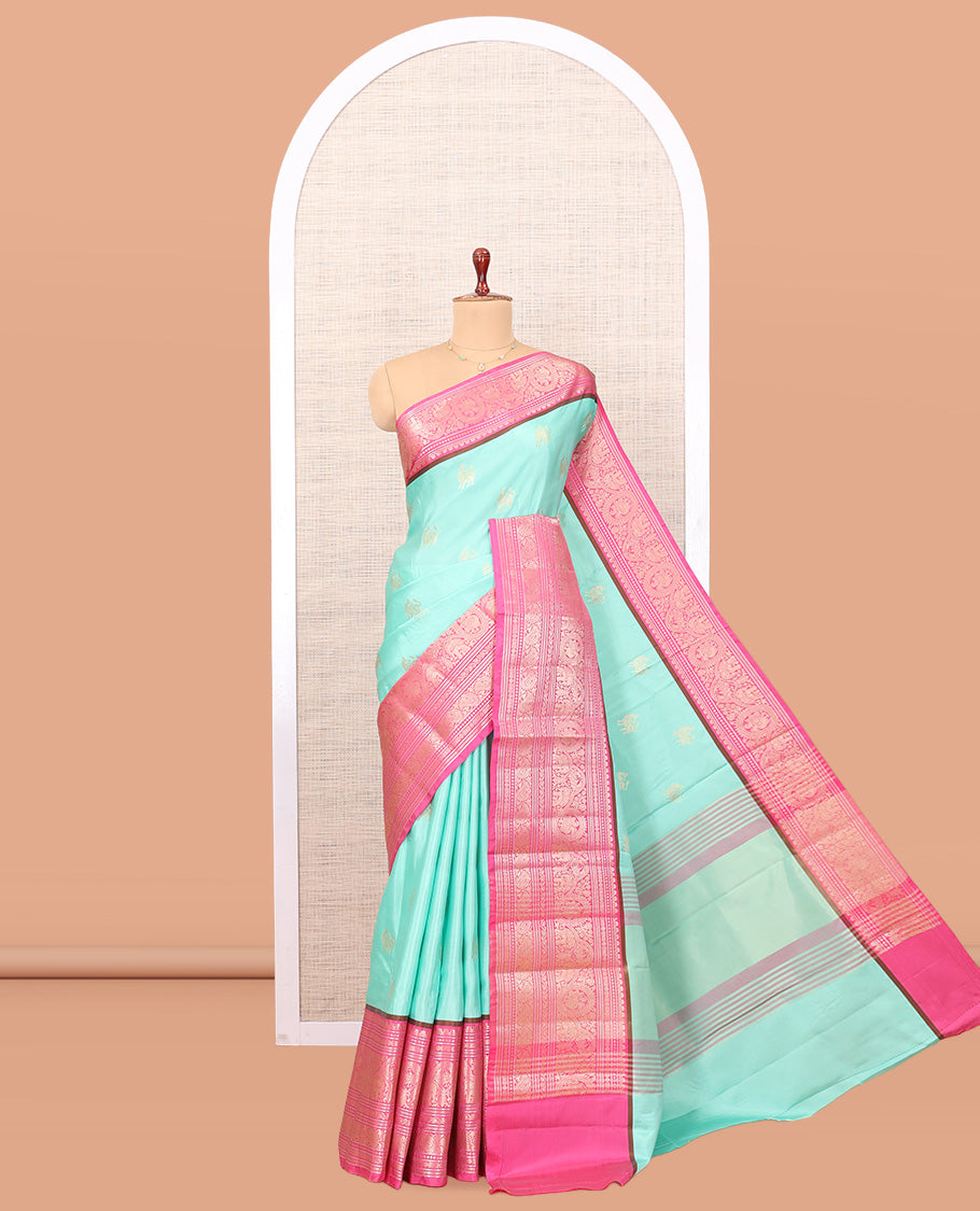 Blue Animal Butta Semi-Soft Silk Saree