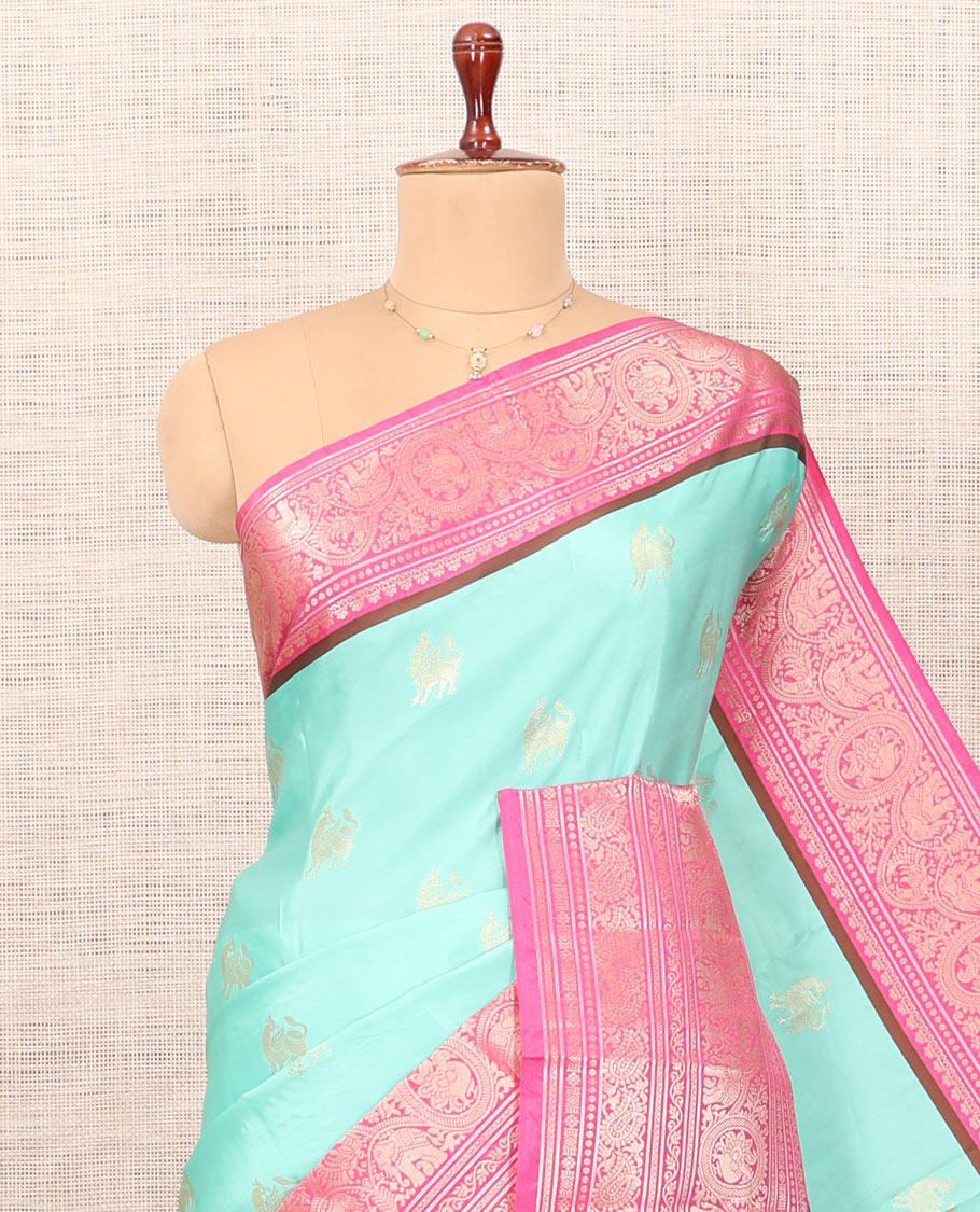 Blue Animal Butta Semi-Soft Silk Saree
