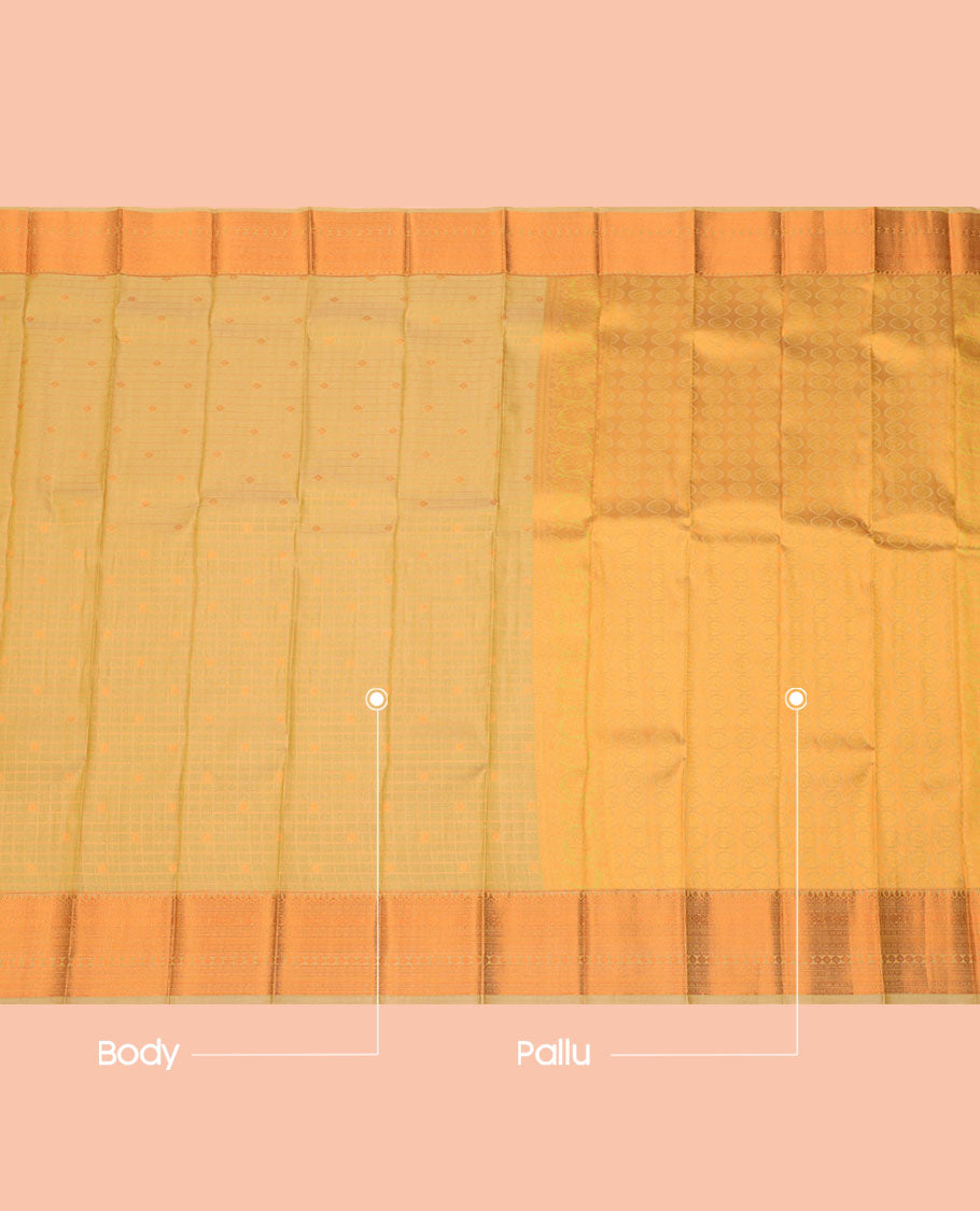 Green Budget Silk Saree, Sparsely Woven with Zari Buttas and Checks All Over Its Body, Highlighted by a Traditional Zari Design Border, Sparsely Woven Pallu, and Paired with a Matching Blouse