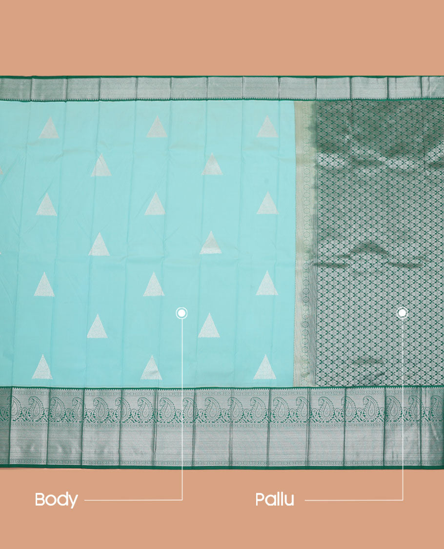 Blue Budget Silk Saree, Adorned with Buttas All Over Its Body, Complemented by a Contrast Traditional Zari Design Border, Grand Pallu, and Paired with a Contrast Blouse