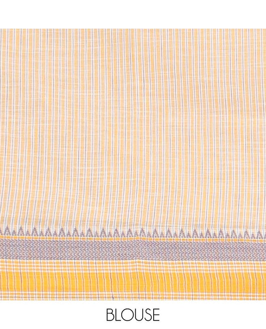 Multi-color lake design chirala cotton saree with contrast temple deign border & striped pallu