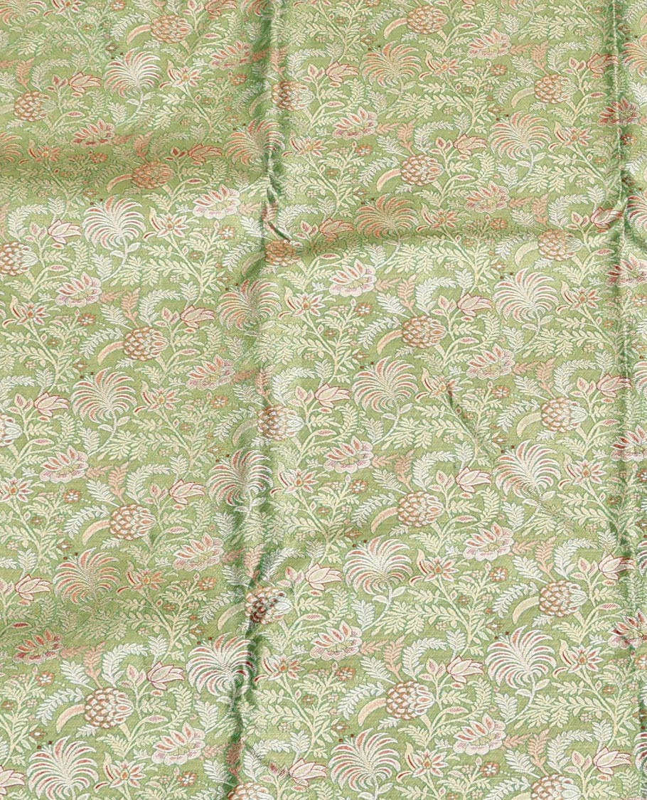 Green Art Silk Half-Saree, Decked Up with Jacquard Design, Contrast Intricate Zari Border, Paired with a Contrast Jacquard Blouse, and an Intricate Dhavani