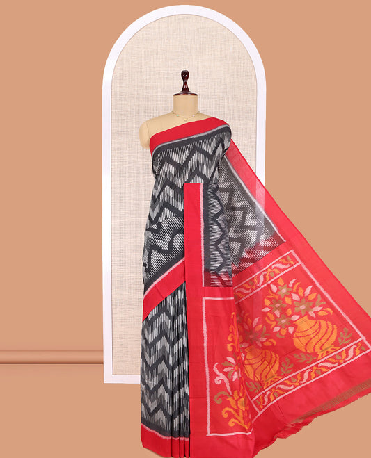 Black Pochampally Ikat Cotton Saree