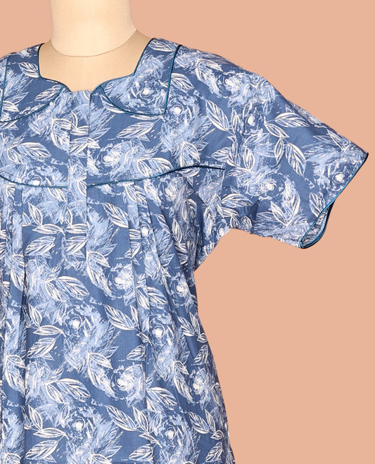 Blue Cotton-Blended Nighty
