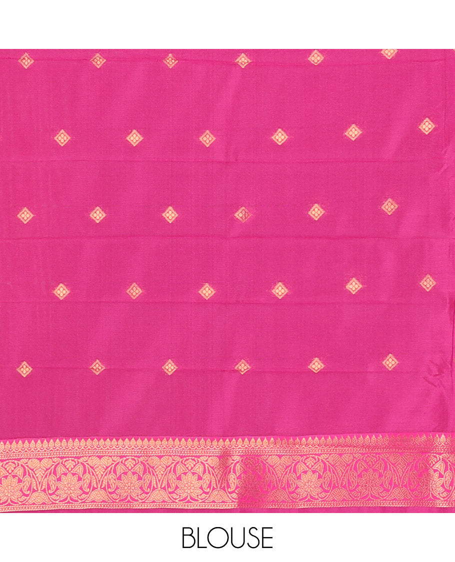 Violet Art Kanchi Silk Saree, Adorned with Buttas, a Contrast Traditional Zari Border, Intricate Pallu, and a Contrast Blouse