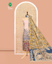 Cream Cotton Material Churidar Features Kalamkari Printed Top, a Plain Bottom, and a Kalamkari Printed Dupatta