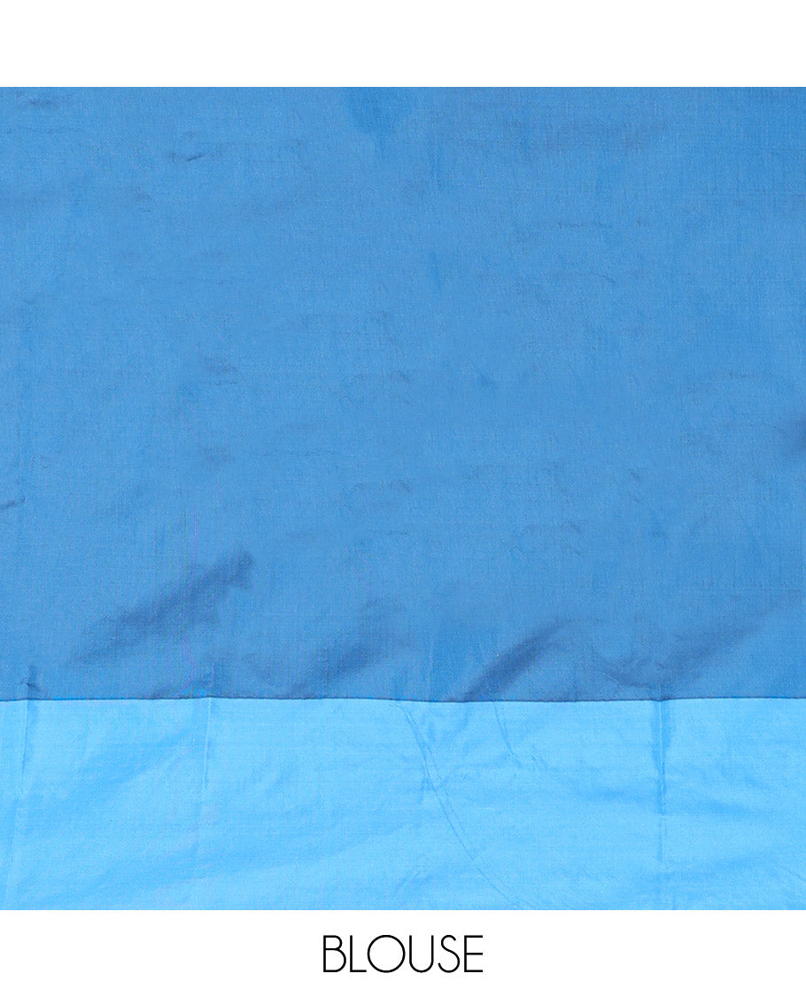 Blue Aarani Gift Saree, Elevated with Zari Stripes on Its Body, Complemented by a Contrast Border, a Pallu of Stripes, and Paired with a Contrast Blouse