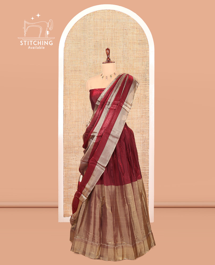 Maroon Velvet Organza Half-Saree