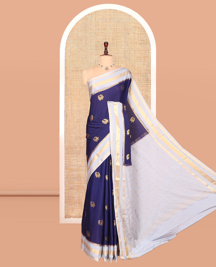 Navy Semi-Mysore Silk Saree
