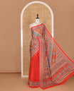 Red geometric patterns printed and mirror embroidered Masakali saree with matching plain printed border blouse