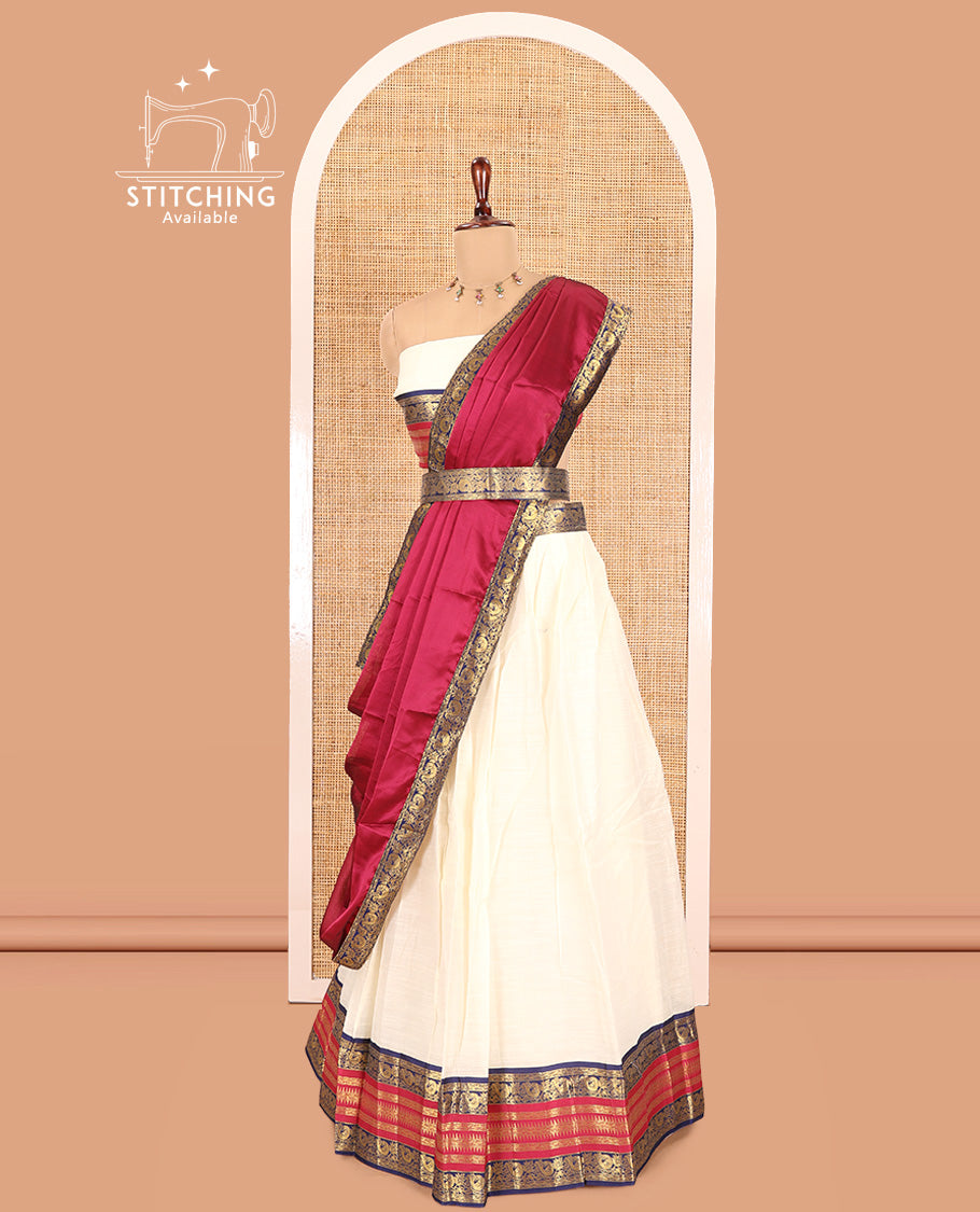 Cream-Rani Semi-Silk Cotton Half-Saree