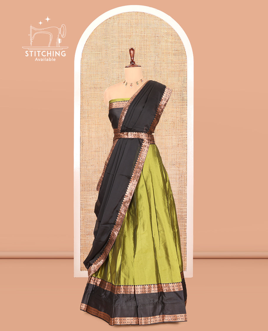 Leaf Green Semi-Silk Half-Saree