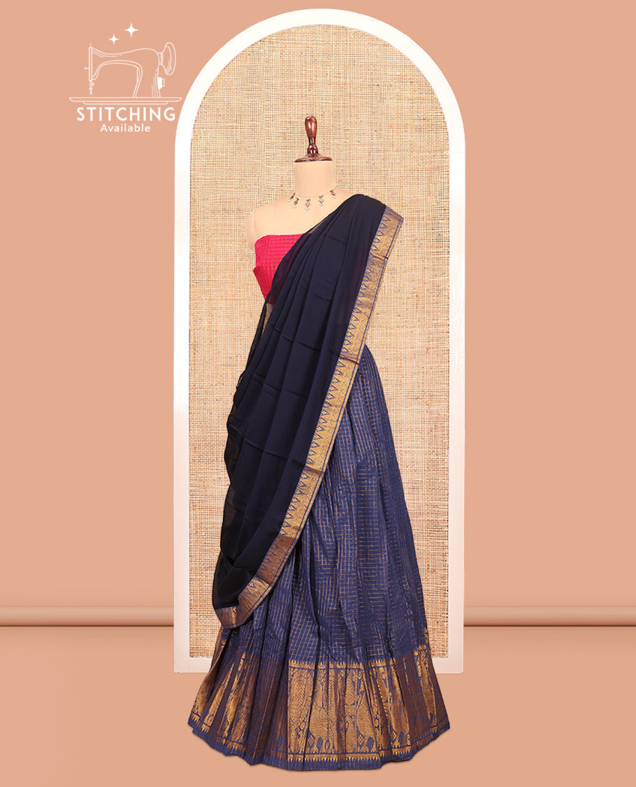 Navy Blue Sungudi Cotton Half-Saree