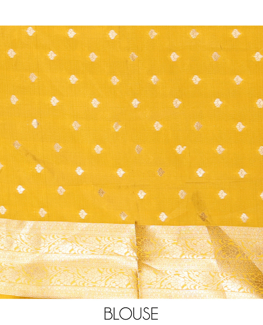 Mustard Litchi Saree Features Tissue-Zari Weave, a Temple Kodi Visiry Border, Grand Pallu and a Matching Blouse
