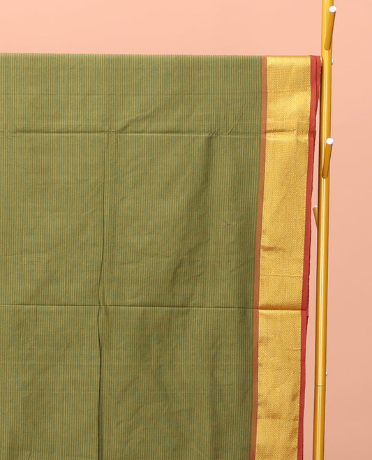 Green Striped Poly Cotton Saree