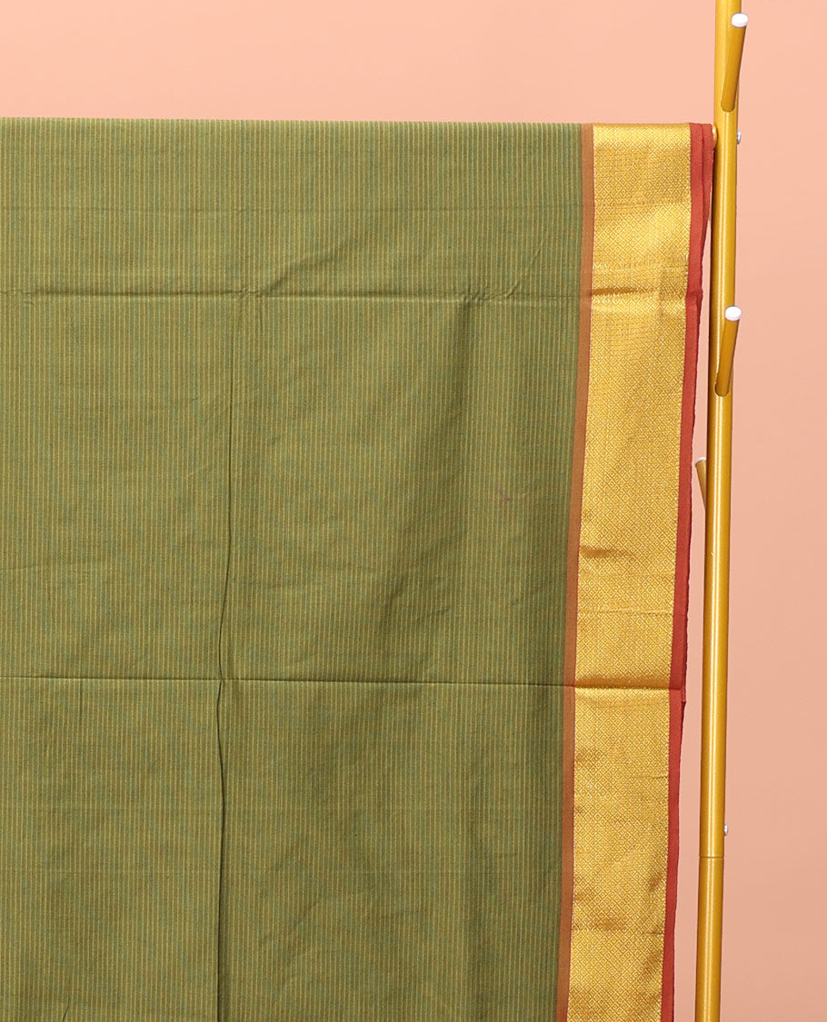 Green Striped Poly Cotton Saree