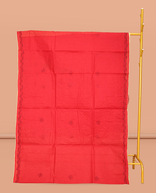 Red Lucknowi Chikankari Saree