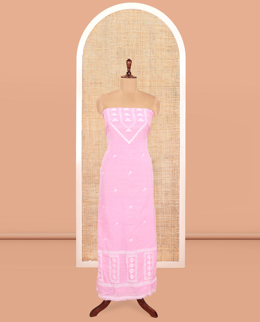 Baby Pink Mul Cotton Material Chudidar Features Jamdani-Style Top, Striped Bottom, a Jamdani Dupatta