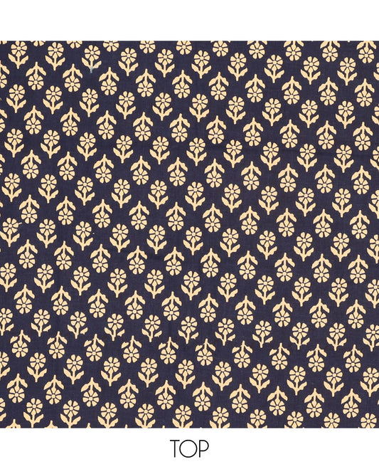 Blue chudidhar material set floral motifs top with striped floral bottom & floral design dupatta
