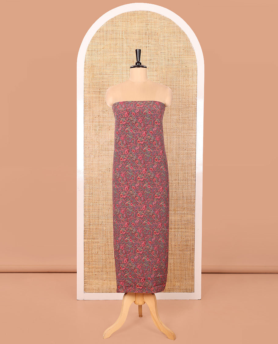 Tomato Material Chudidar Set, Adorned with Floral Print on Its Italian Crepe Top, Italian Crepe Bottom, and Georgette Dupatta of Floral Print