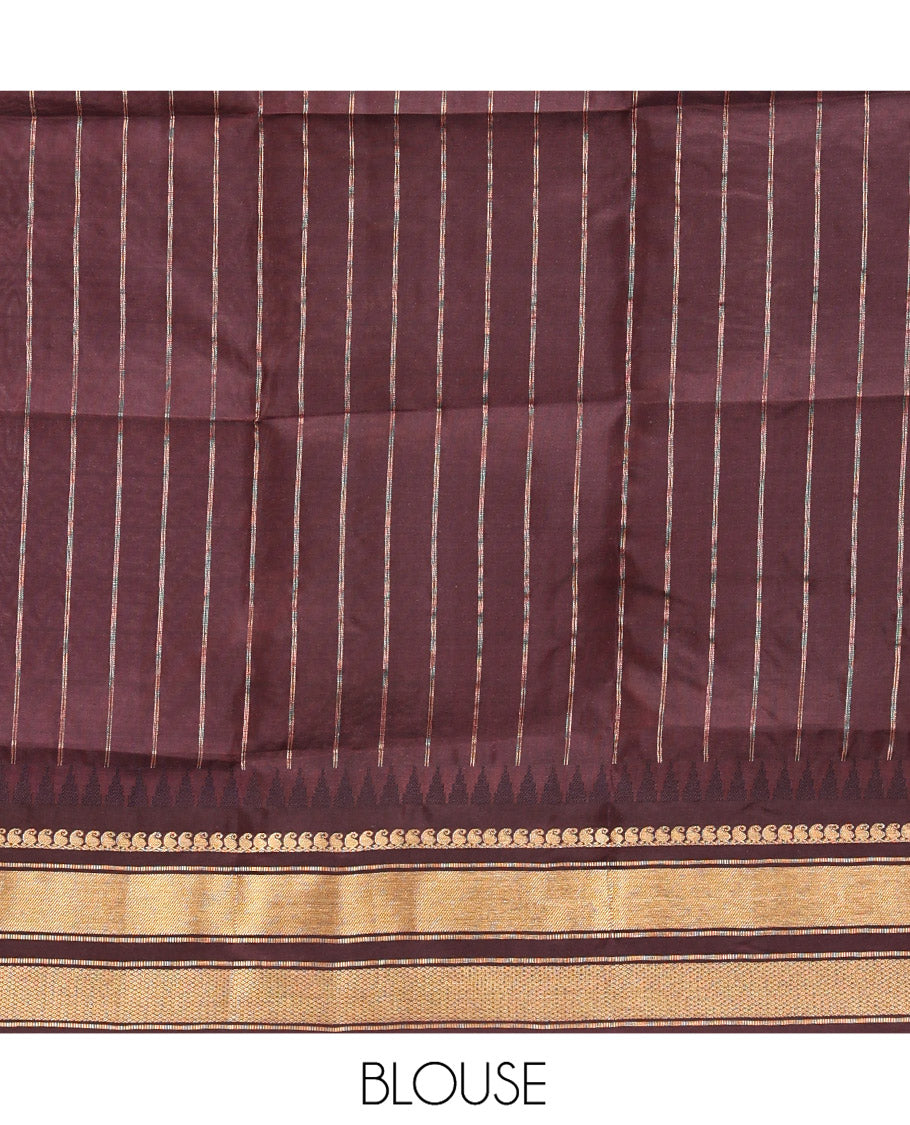 Mehendi Green and Brown Vasundhara Lite Silk Mix Saree, Graced with Checked Design All Over Its Body, Complemented by a Contrast Thazampoo Rekku Border of Manga Mokku, Muthu, and Mayil Kann Designs, Grand Pallu, and Paired with a Contrast Blouse