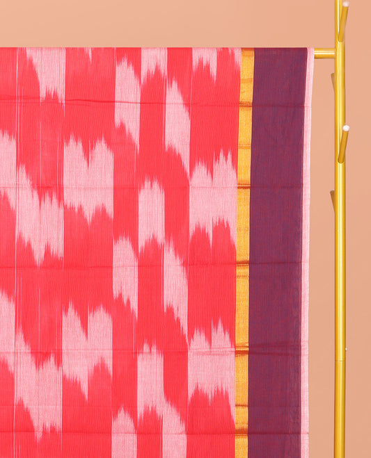 Red Ikat Textured Chirala Cotton Saree, a Contrast Border, Self-Pallu, and a Matching Blouse