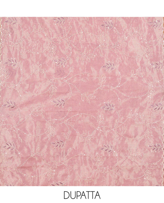 Cream-Pink Banarasi Tissue Material Churidar, Embroidery Top, Contrast Bottom, Embroidery Dupatta