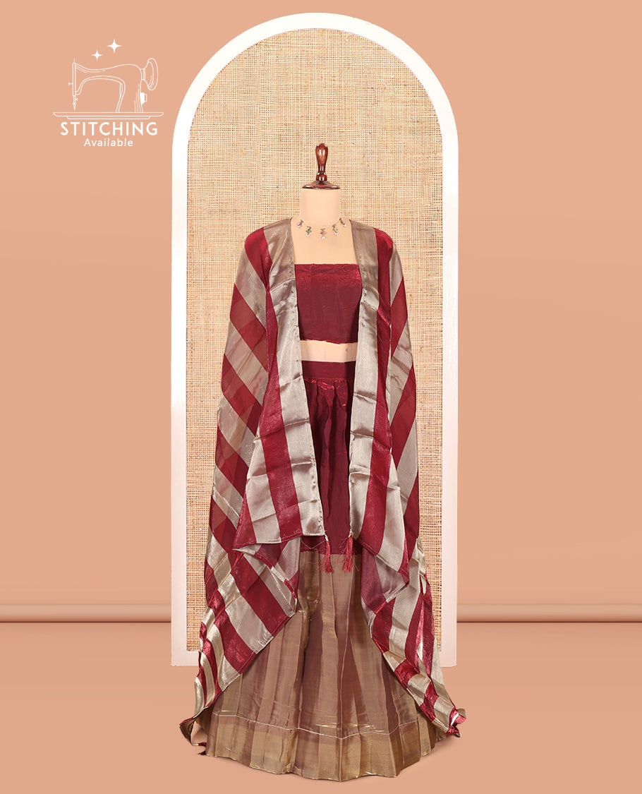Maroon Velvet Organza Half-Saree