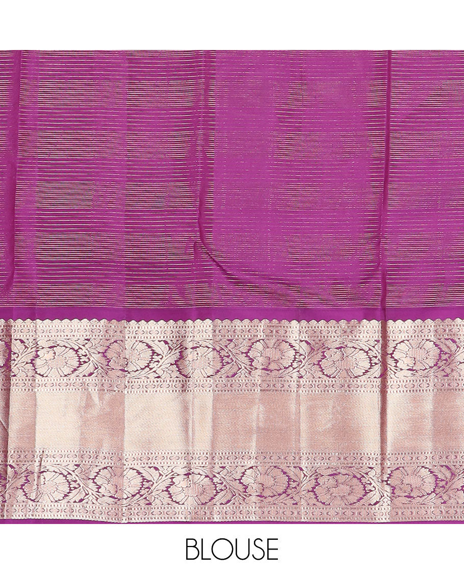 Yellow checked , buttas silk saree with contrast border of thilakam mokku, muthu, paun, kodi visiry design & zari design pallu