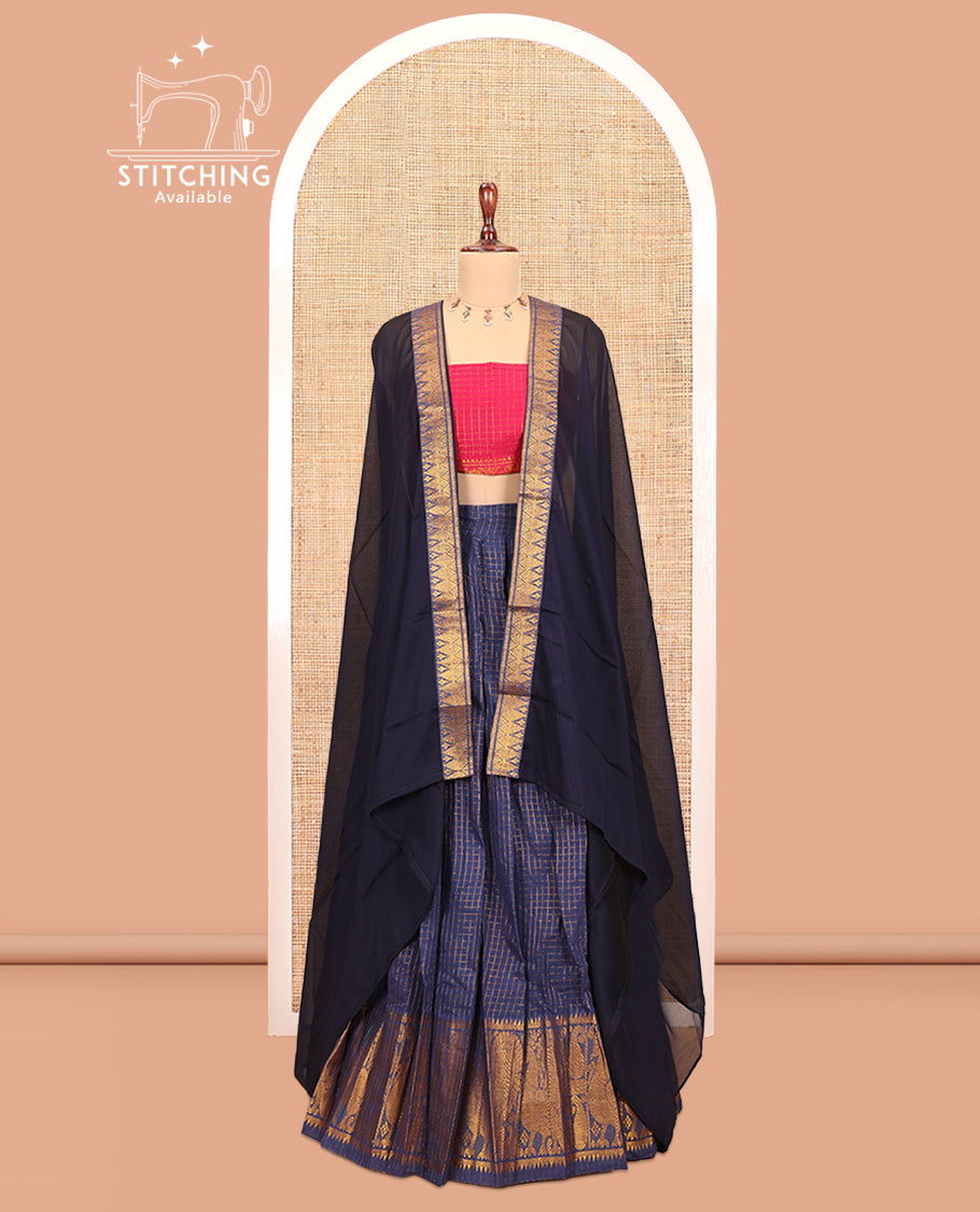 Navy Blue Sungudi Cotton Half-Saree