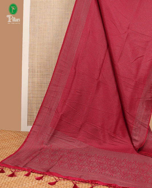Maroon antique zari weaving softy silk saree with antique zari border & small zari butta blouse