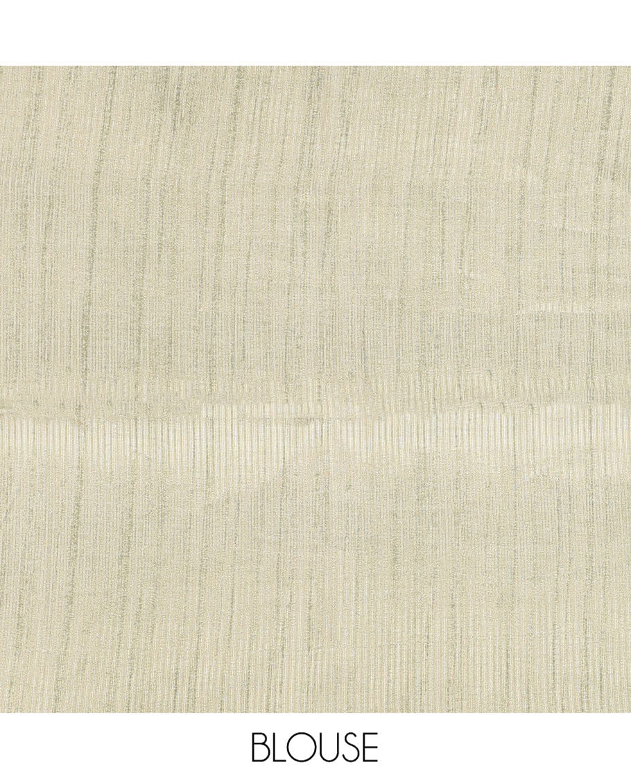 Pista Green Striped Semi-Tussar Silk Saree, Adorned with Vertical Zari Stripes on Its Body, Subtle Zari Border, a Subtle Pallu, and Paired with a Contrast Striped Blouse