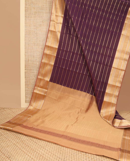 Purple striped vasundhara elite silk saree with contrast zari design border & intricate zari design pallu