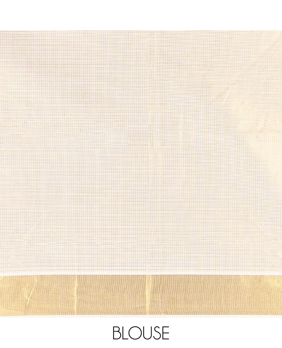 Gold Micro-Checked Kerala Cotton Saree