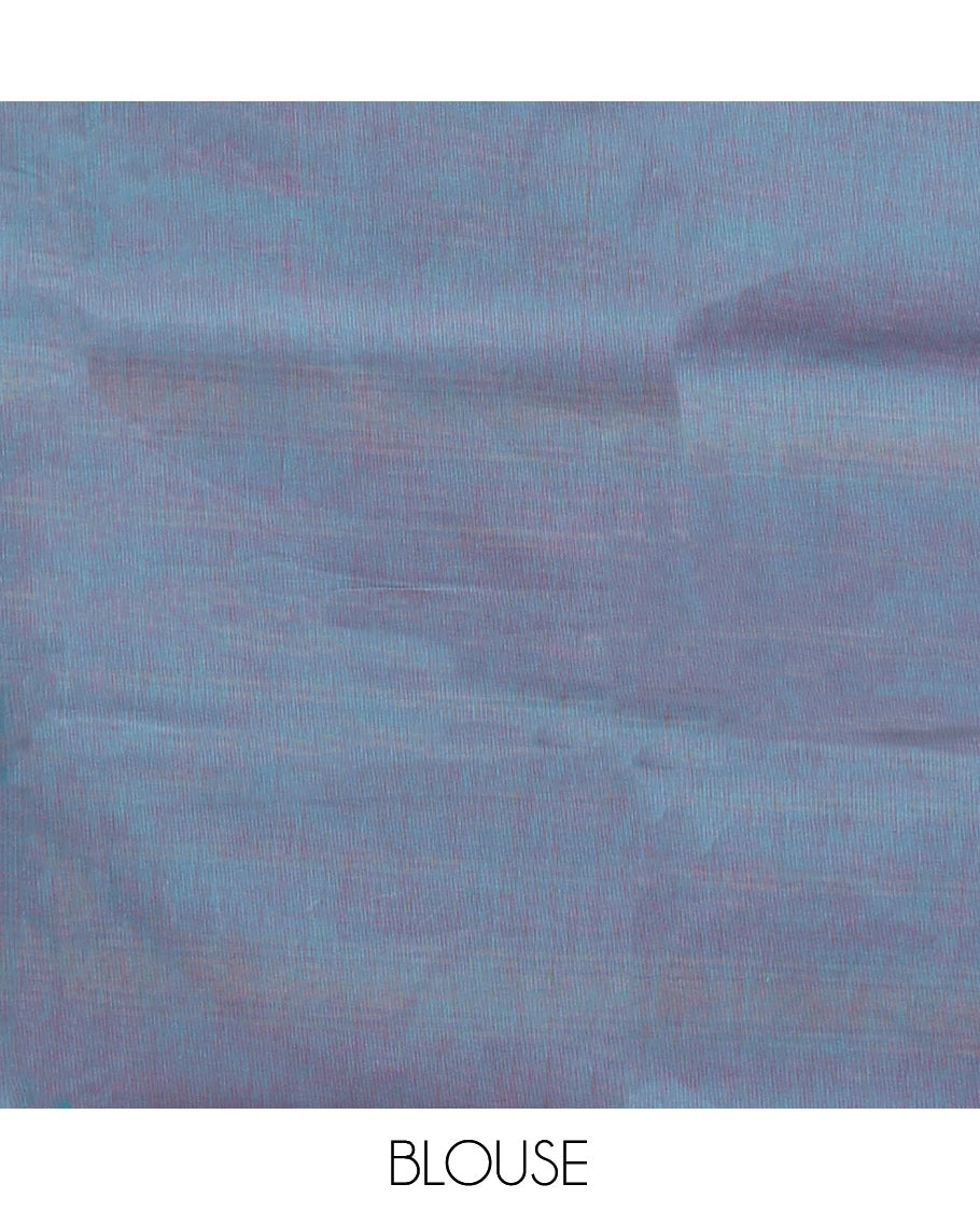 Peacock Blue Plain Chettinad Cotton Saree, Complemented by a Contrast Traditional Zari Design Border, Pallu of Stripes, and Paired with a Matching Blouse