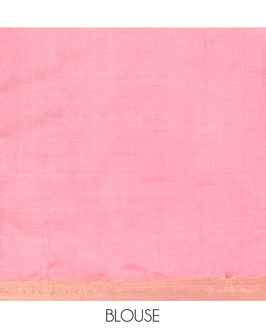 Pink Banana Pith Saree, Bedecked with Buttas All Over Its Body, Highlighted by Self-Border, Pallu of Zari Stripes, and Paired with a Matching Blouse