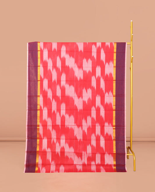 Red Ikat Textured Chirala Cotton Saree, a Contrast Border, Self-Pallu, and a Matching Blouse