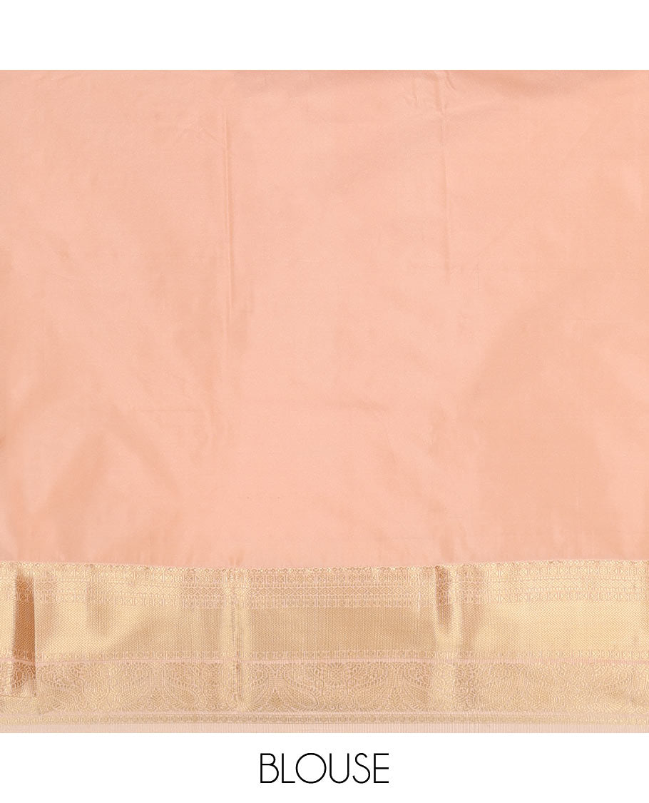 Rust Orange Budget Silk Saree, Bedecked with Floral Zari Buttas All Over Its Body, Complemented by a Contrast Traditional Zari Design Border, Sparsely Sparkled Pallu, and Paired with a Contrast Blouse