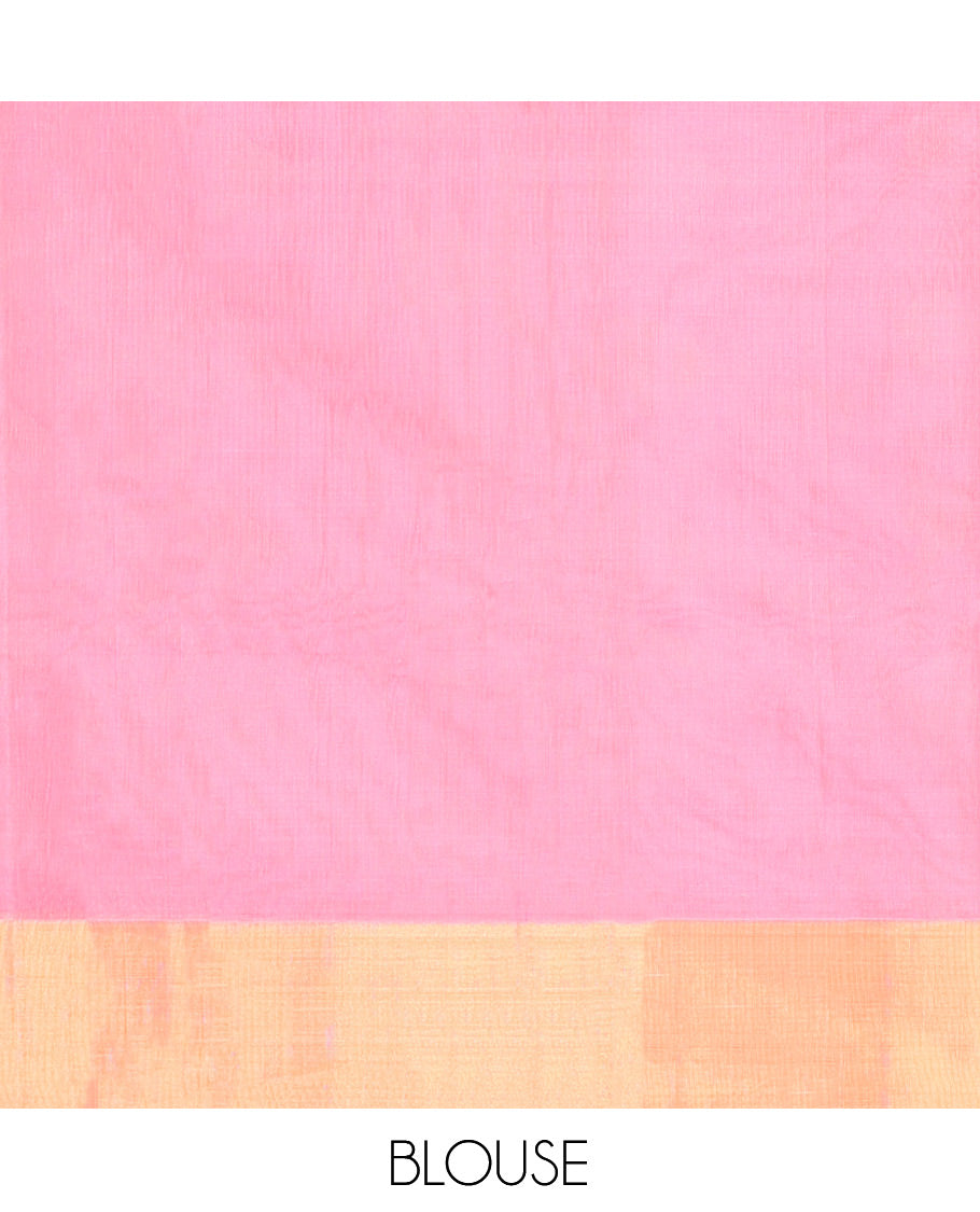 Pink Silk Cotton Saree, Prettified with Polka Dot Buttas, a Gleaming Bavanji Border, Pallu of Intricate Designs, and a Matching Blouse