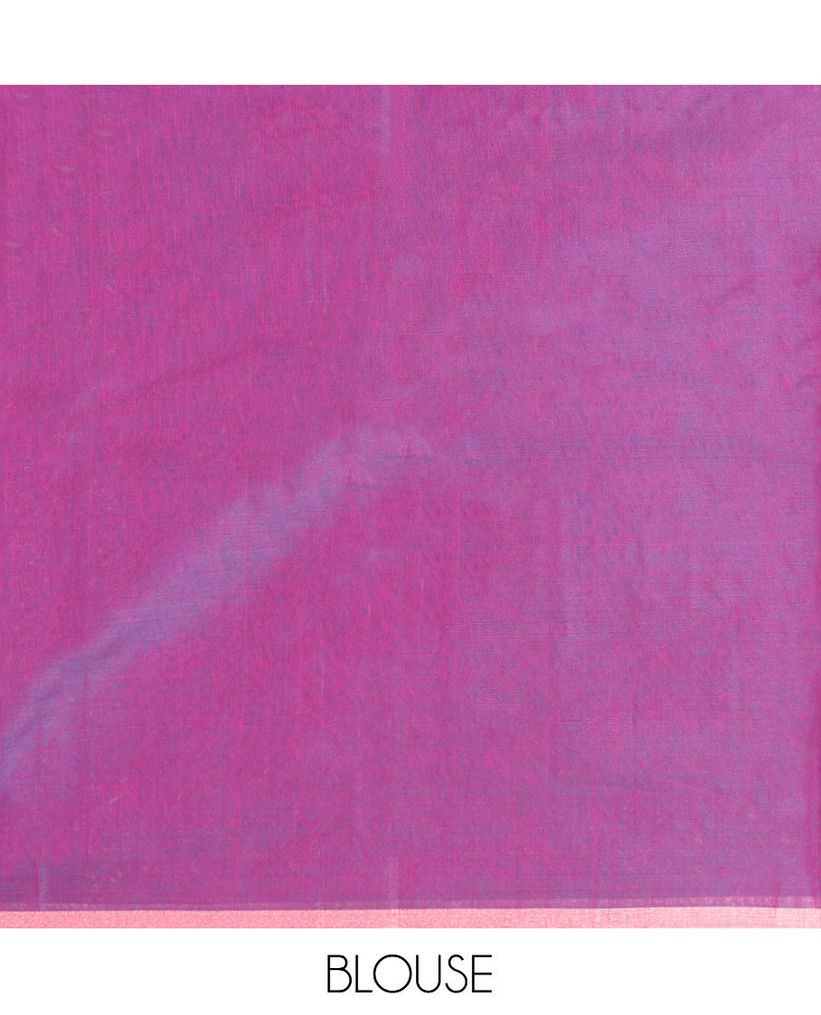 Pink Silk Cotton Saree, Woven with Polka-Dot Buttas, Highlighted by Zari Piping Border, Intricately Zari  Woven Pallu, and a Matching Blouse