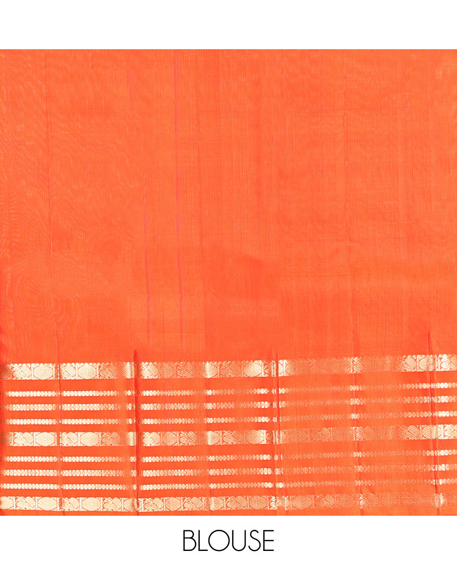 Beige Kanchipuram Silk Saree, Woven with Iruthalai Pakshi Buttas, Complemented by a Contrast Border of Mayil, Poun, Muthu, and Kathir Designs, Intricate Pallu, and a Contrast Blouse