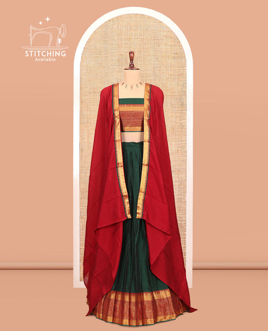 Bottle Green Mercerised Cotton Half-Saree
