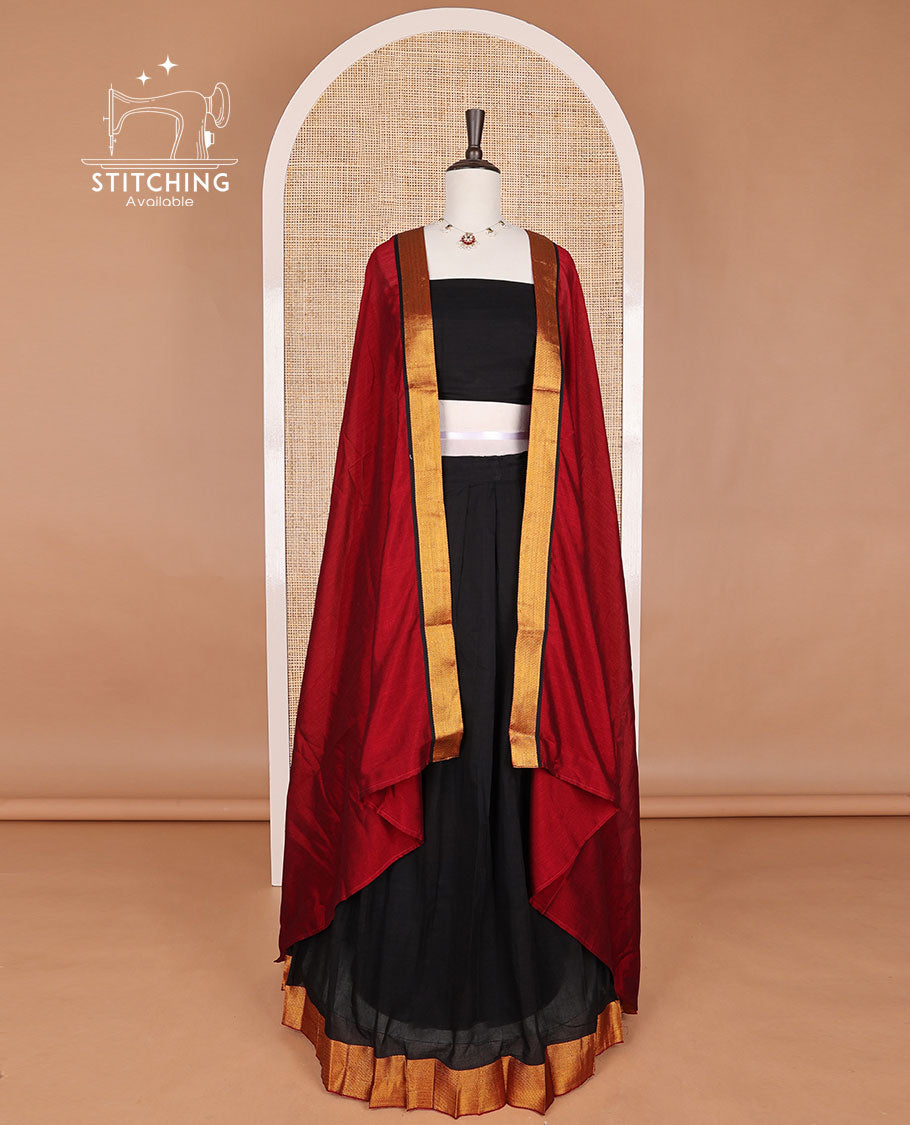 Black mercerised cotton daman design border half saree with cotton blouse & georgette one side zari border